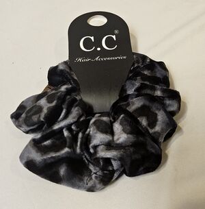 C.C Black and Gray Leopard Print Hair Scrunchie